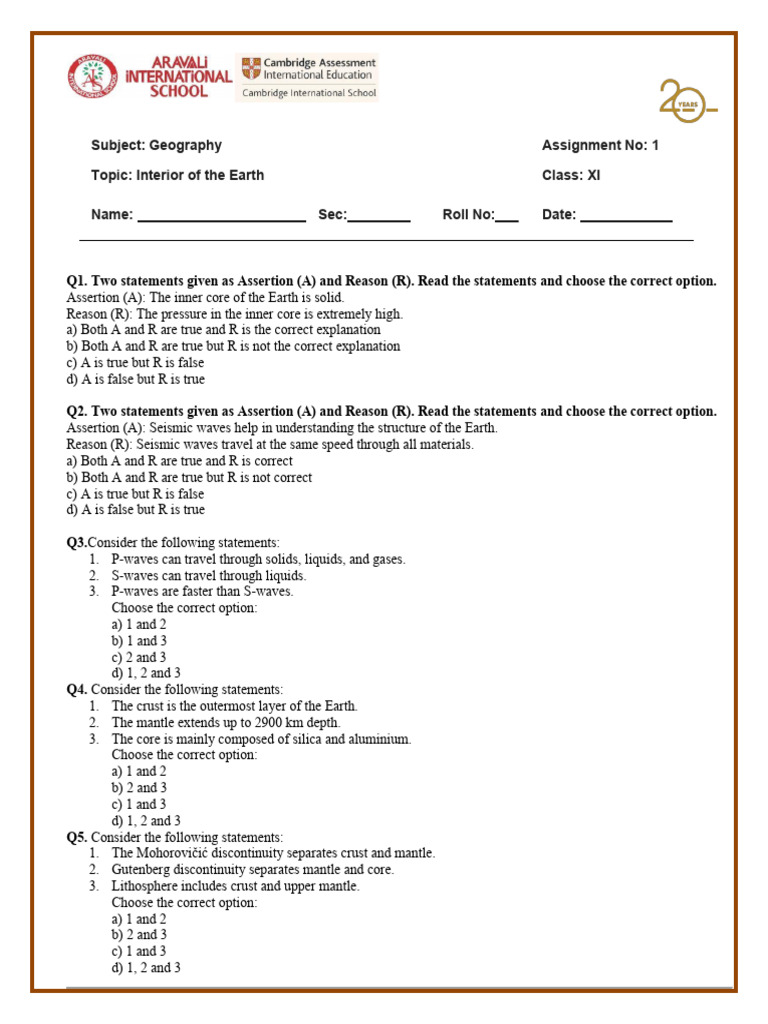 Interior of the Earth Worksheet 1 | PDF | Physical Sciences ...