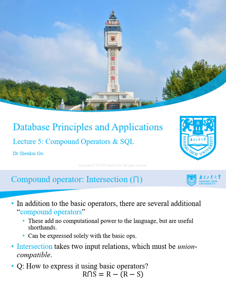 Lect05 Compound Operator and SQL | PDF | Sql | Databases