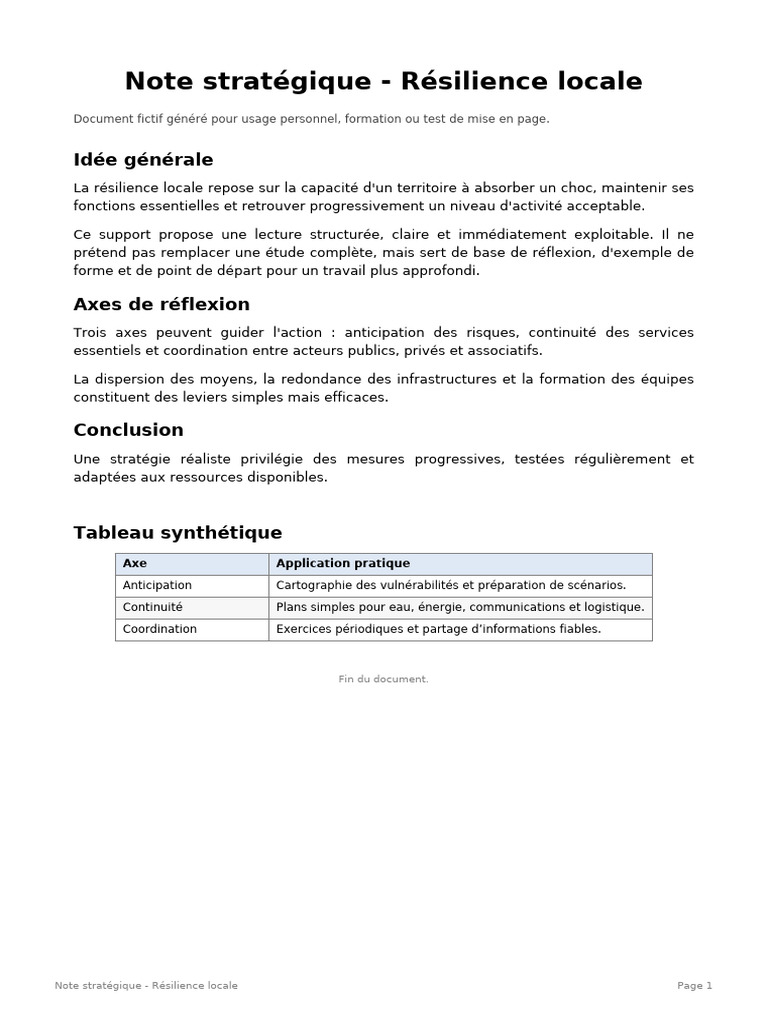 Note Strategique Resilience | PDF