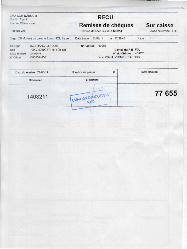 Recu Du Client - Cheques Et Especes | PDF