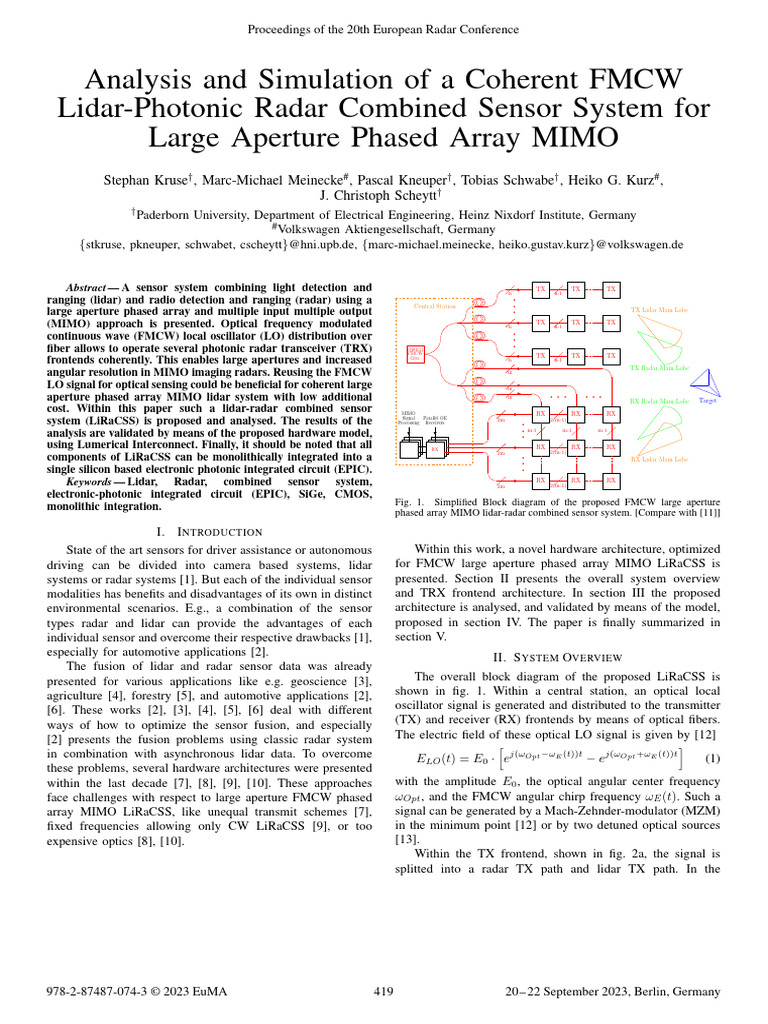 Analysis and Simulation of a Coherent FMCW Lidar-Photonic Radar ...