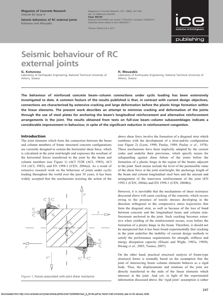 Seismic Behaviour of RC External Joints | PDF