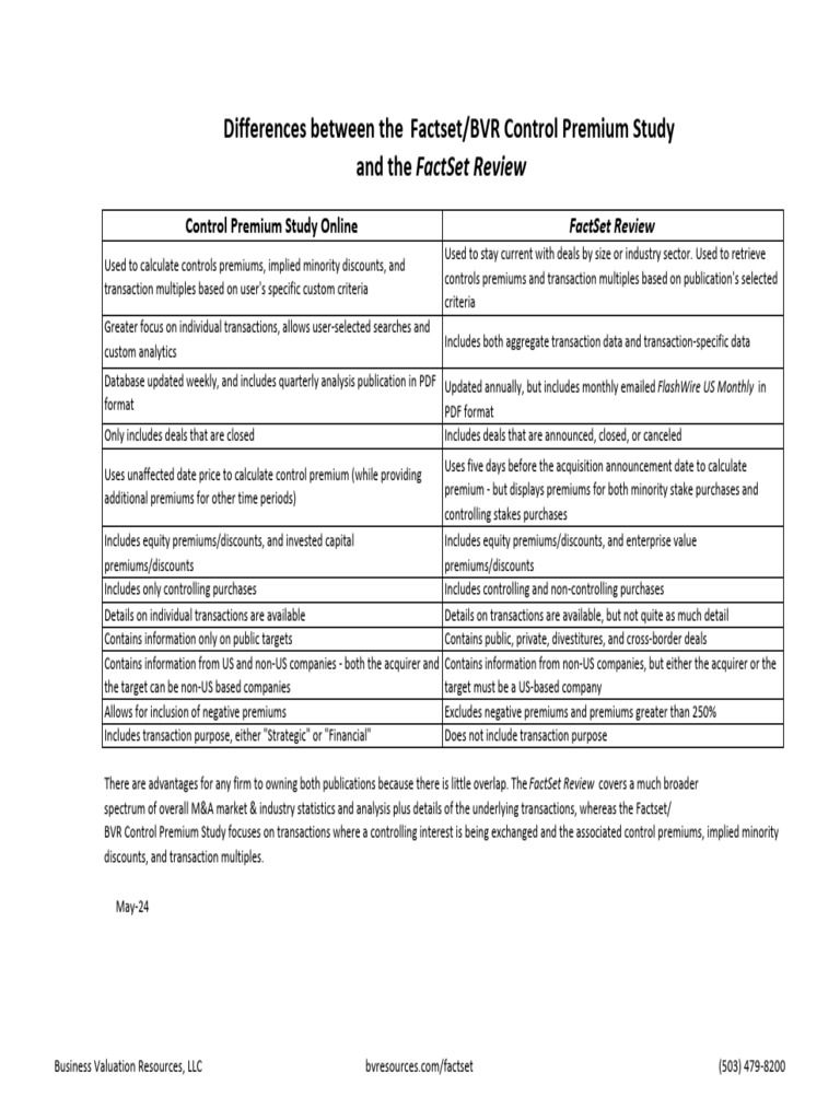 Control Premium Study vs Factset Review | PDF | Fact Set | Mergers And ...