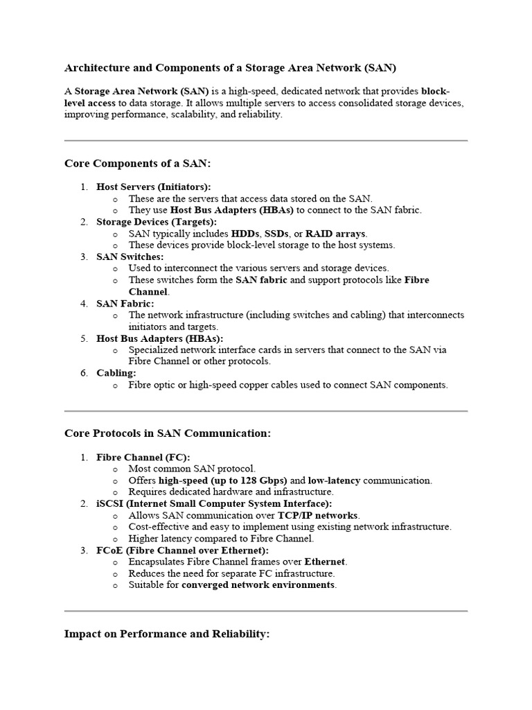 Architecture and Components of A Storage Area Network | PDF | Computer ...