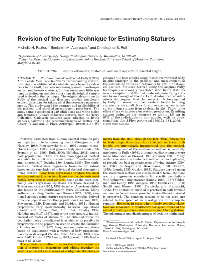 Raxter (2006) Revision of The Fully Technique For Estimating Statures ...
