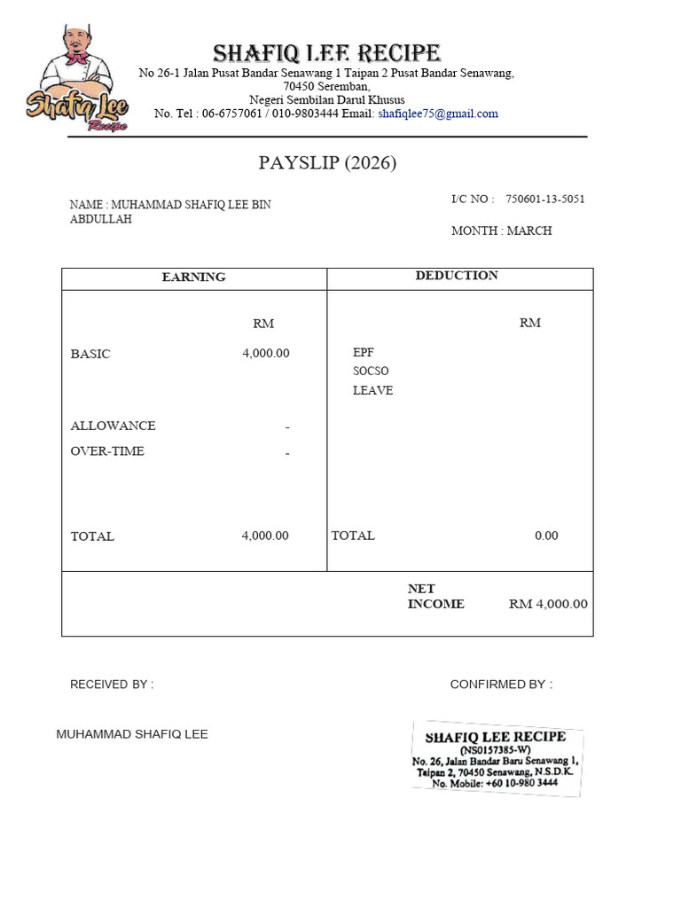 Payslip Shafiq Lee Mac | PDF