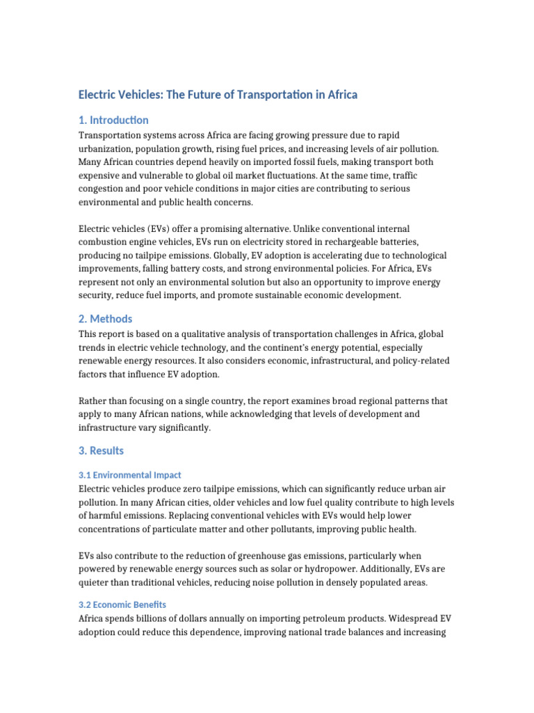 Electric Vehicles Future of Transport in Africa Report | PDF | Electric ...