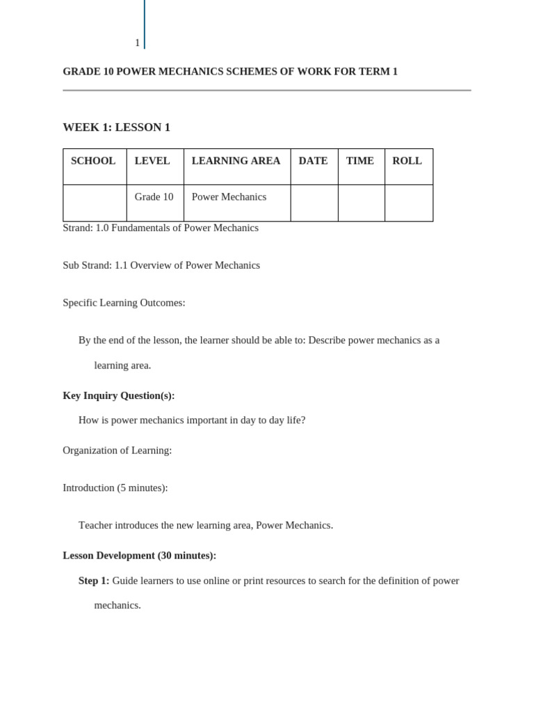 Grade 10 Term 1 Power Mech Lesson Plans | PDF | Personal Protective ...