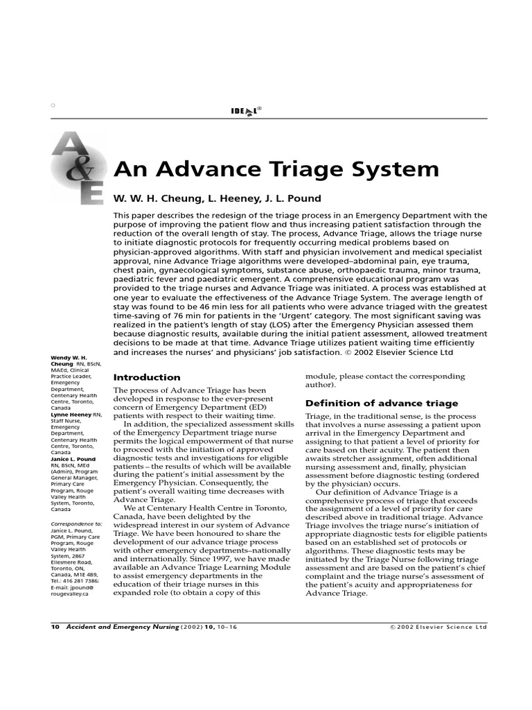 An Advance Triage System | PDF | Emergency Department | Major Trauma