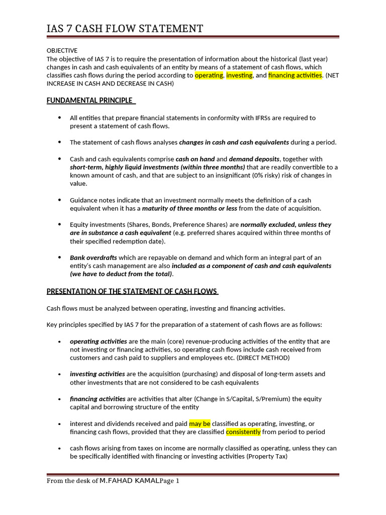 Ias 7 Cash Flow Statement | PDF | Cash Flow Statement | Fixed Asset