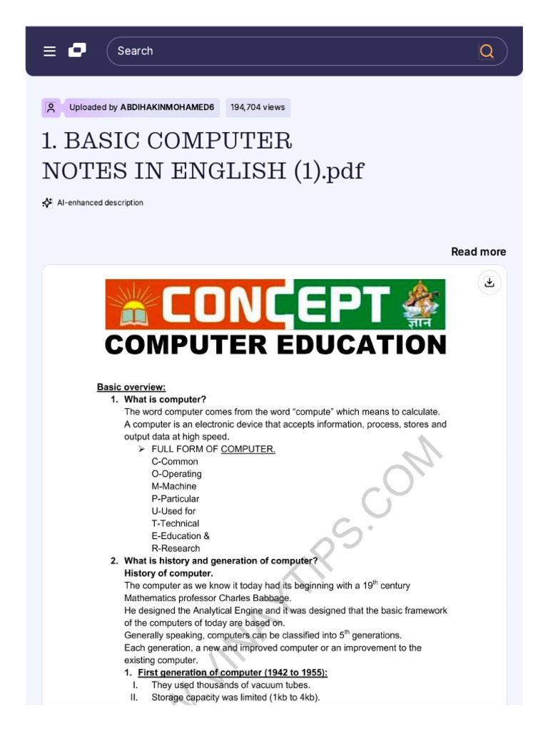 1. Basic Computer Notes in English (1) | PDF
