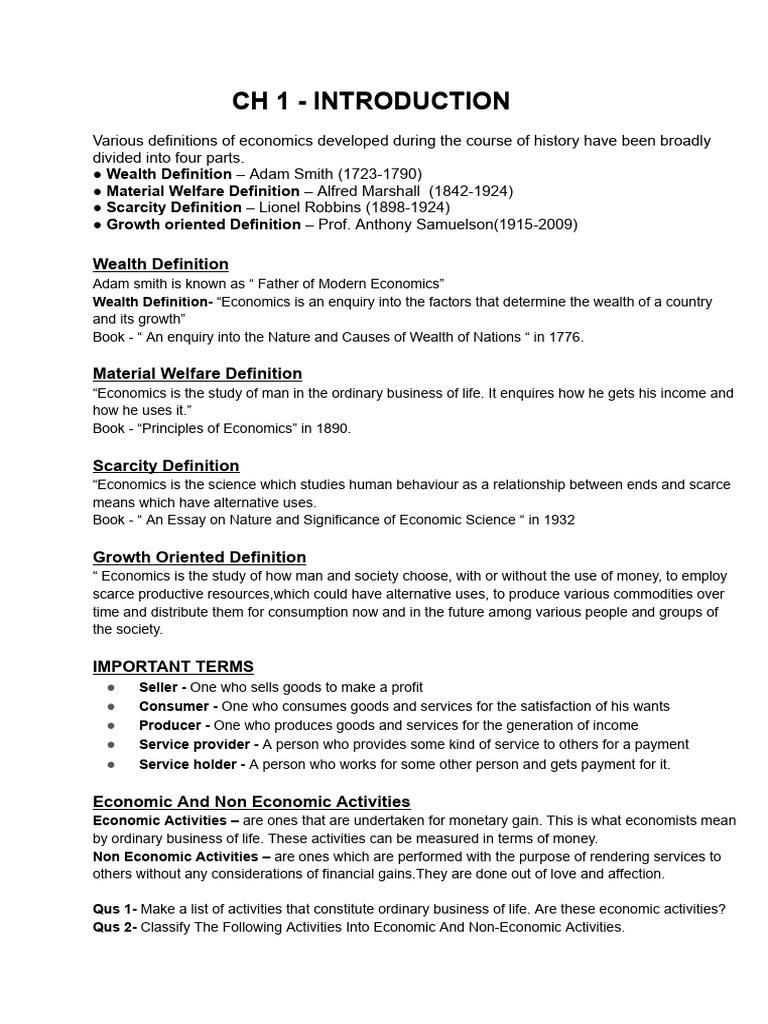 My Notes CH 1 - Introduction | PDF | Economics | Statistics