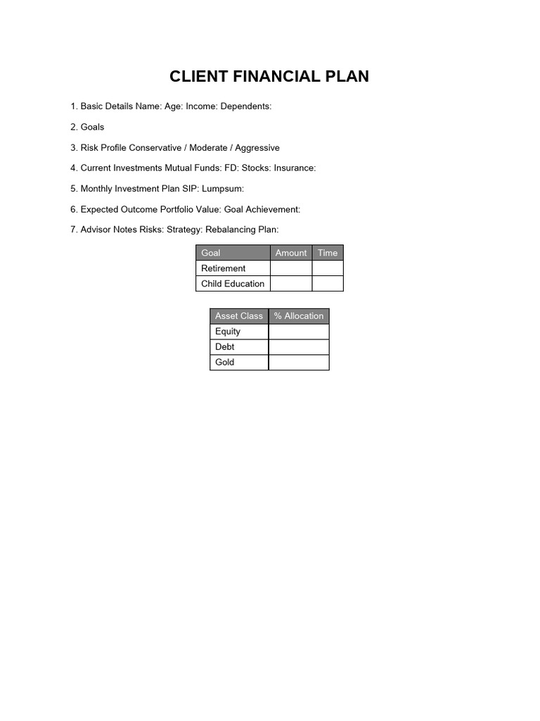 (Anonymous) - Financial Advisor Client Template | PDF