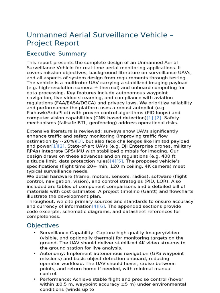 Unmanned Aerial Surveillance Vehicle – Project Report | PDF | Unmanned ...