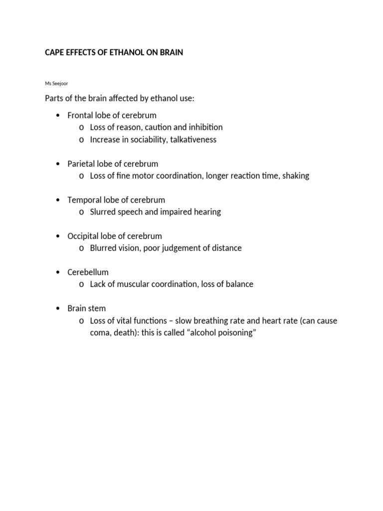 Cape Effects of Ethanol on Brain | PDF