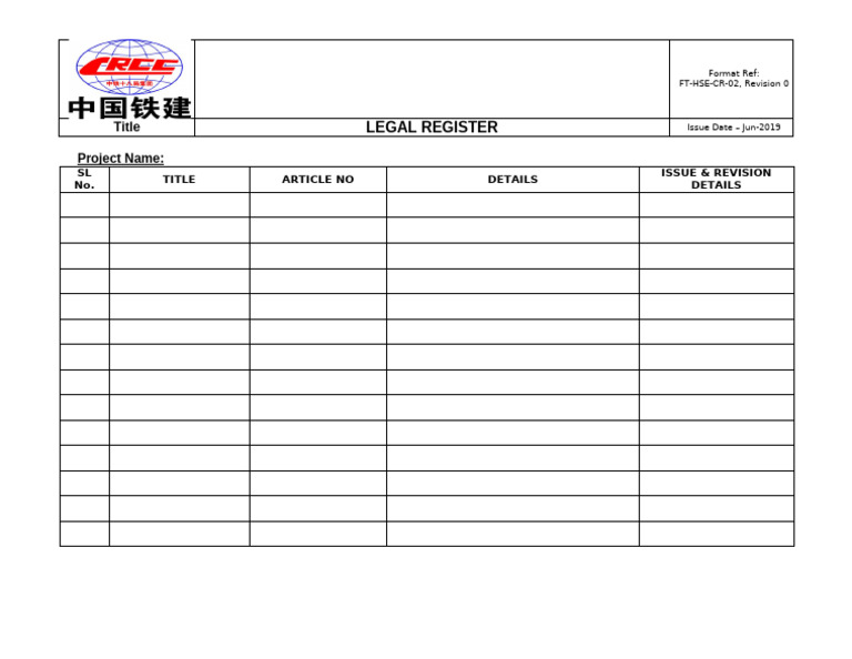 FT HSE CR 02 Legal Register | PDF