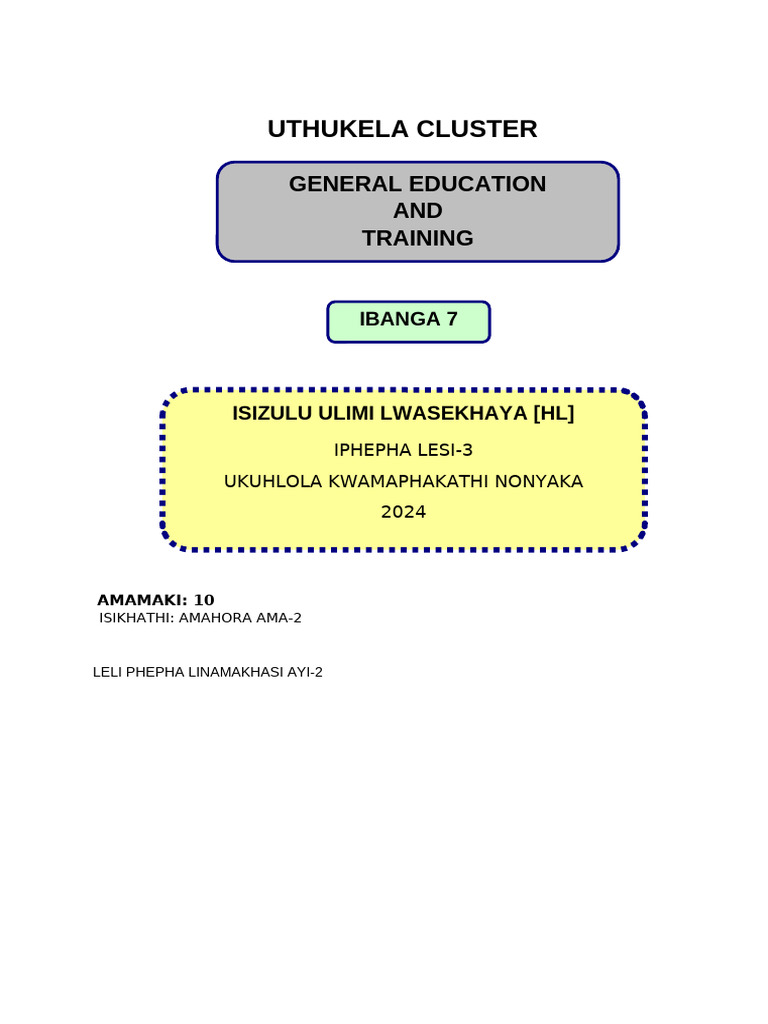 Grade 7 Isizulu p3 2024 (4) | PDF | Chess Openings | Chess Theory