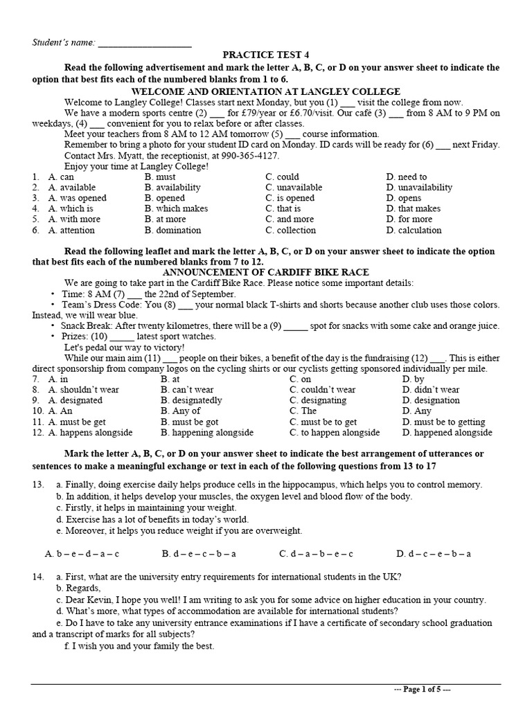 Practice Test 4 (2025 Format) | PDF | Mental Health