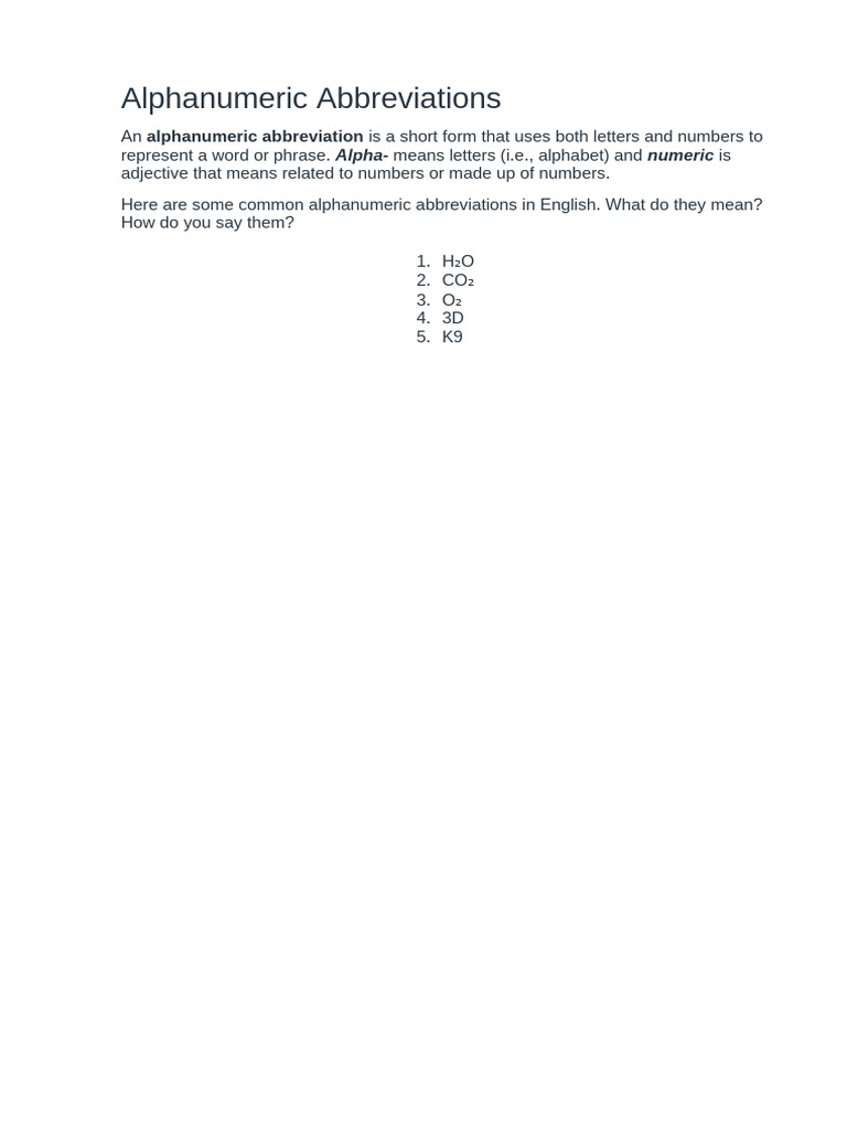 Alphanumeric Abbreviations | PDF