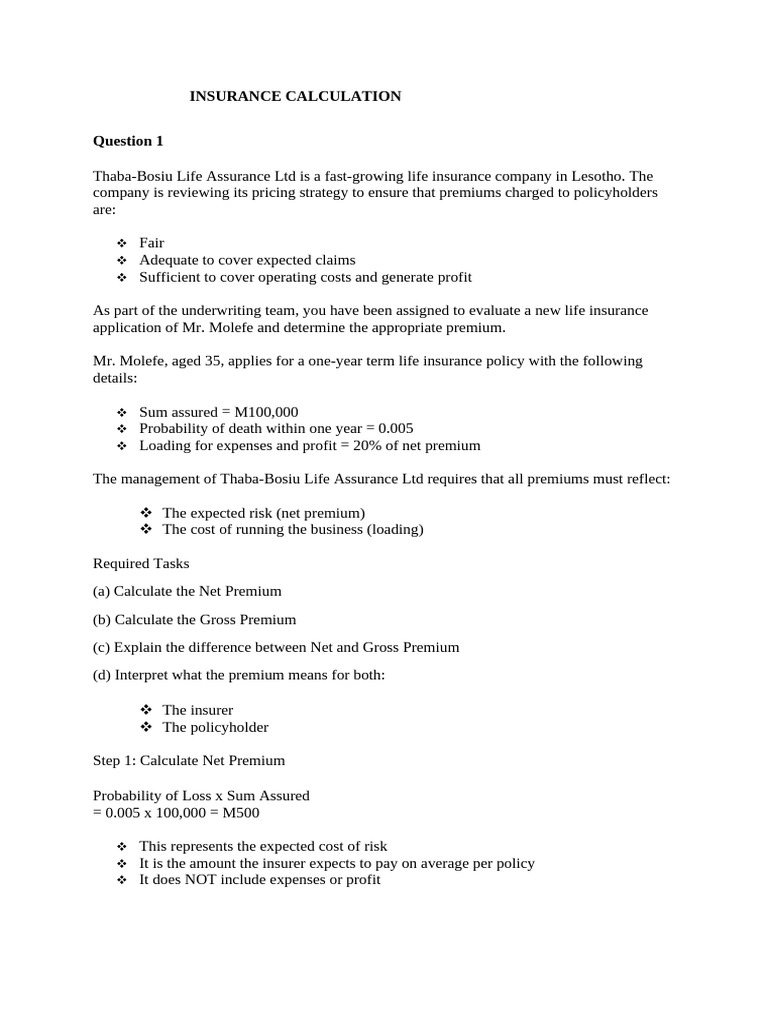 Premium Determination in Life Insurance management | PDF | Insurance ...