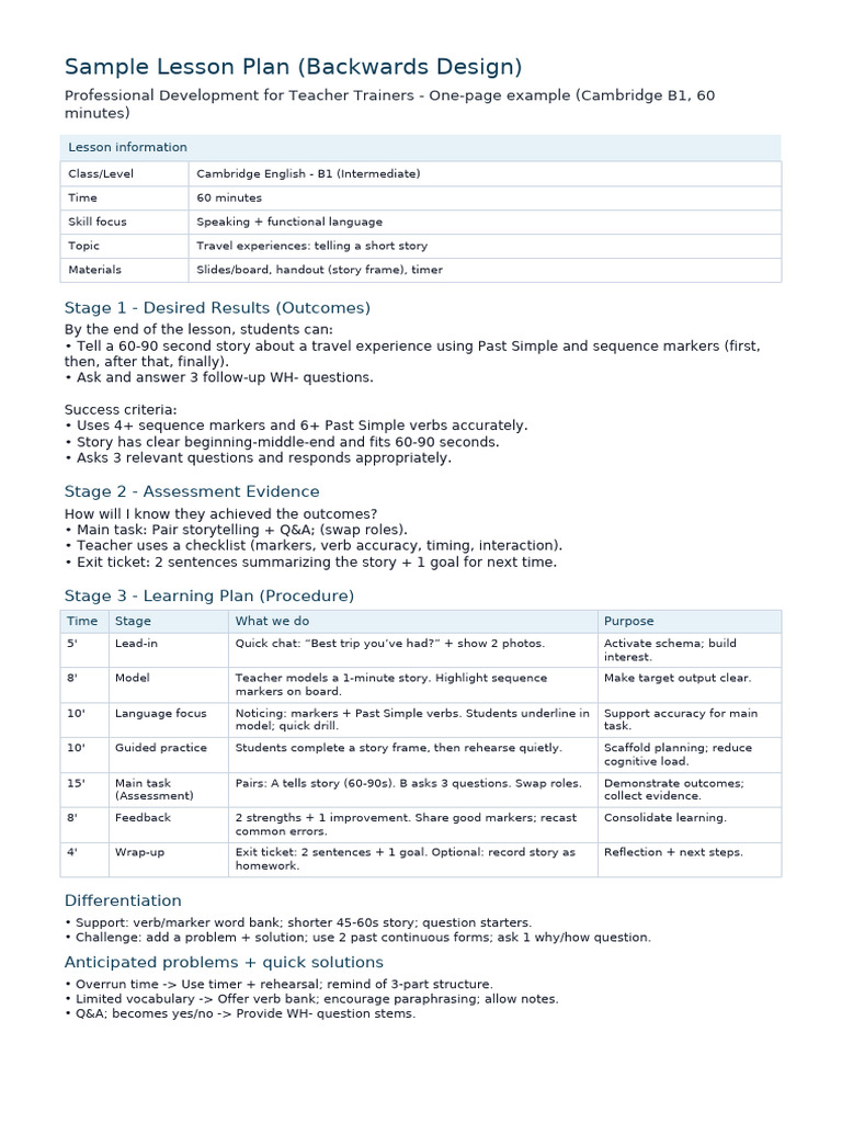 Sample Lesson Plan Backwards Design Tracy | PDF | Question | Lesson Plan