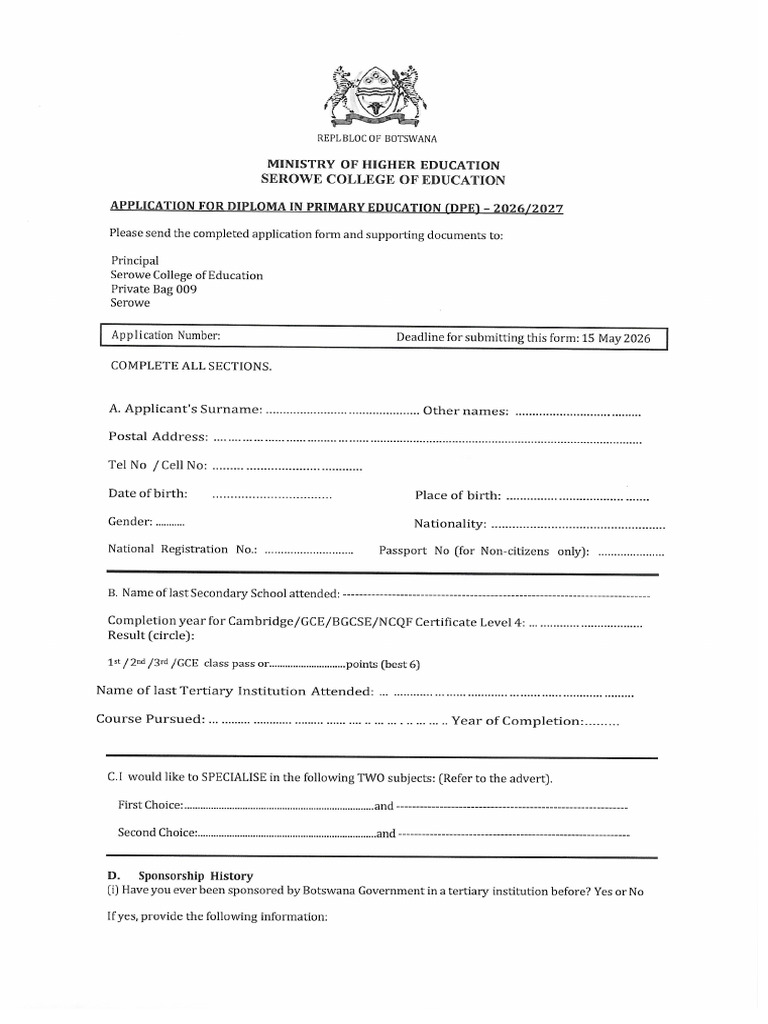 Application for Diploma in Primary Edu. (DPE)-2026-2027 (1) | PDF