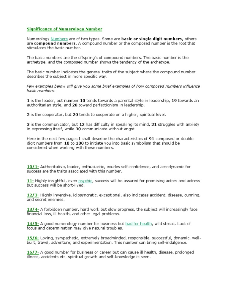 Understanding Compound Numbers in Numerology | PDF | Anxiety | Leadership