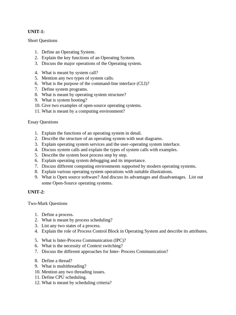 OS MID 1 Questions | PDF | Thread (Computing) | Process (Computing)