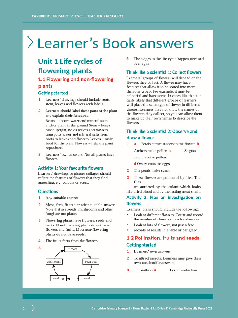 P Science 5 Learners Book Answers | PDF | Flowers | Petal