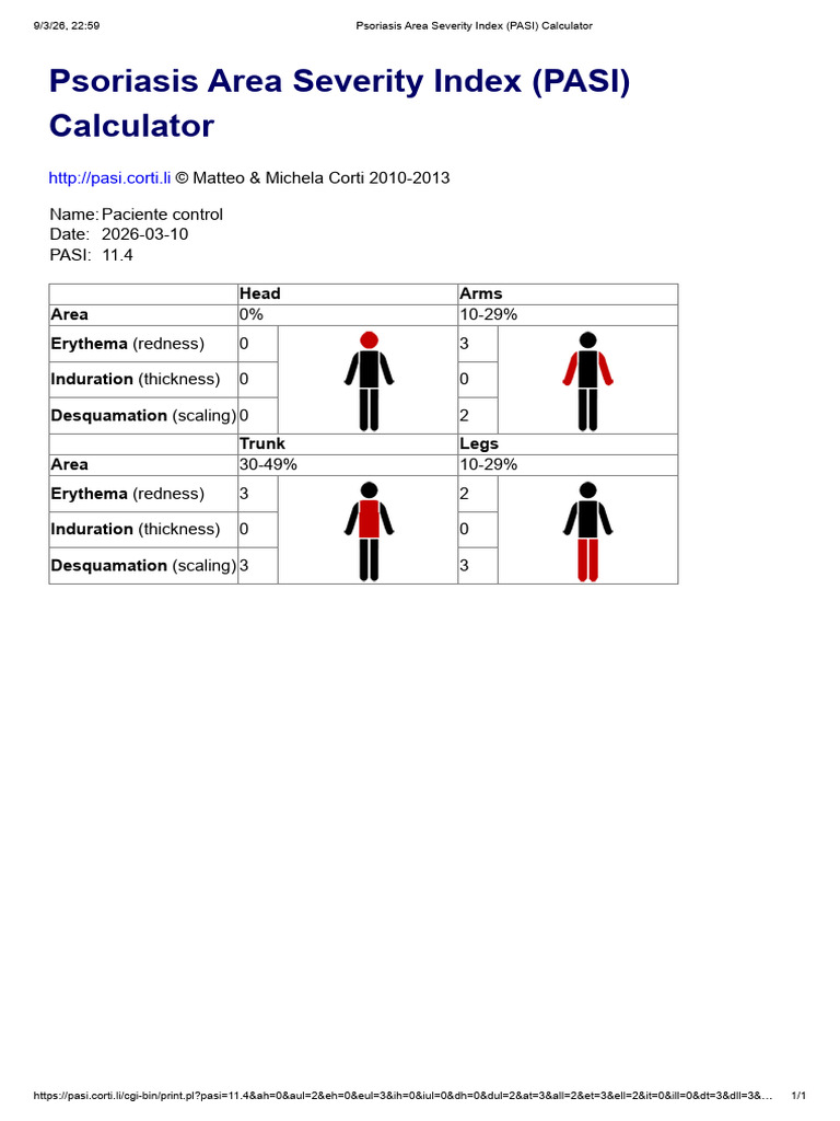 Psoriasis Area Severity Index (PASI) Calculator | PDF