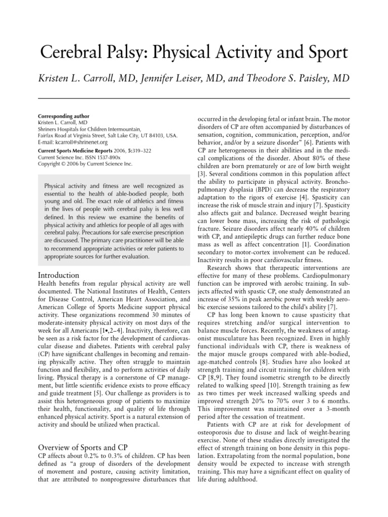 Cerebral Palsy Physical Activity and Sport | PDF | Cerebral Palsy ...