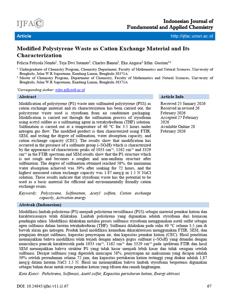 Modified Polystyrene Waste as Cation Exchange Mate | PDF | Polystyrene ...