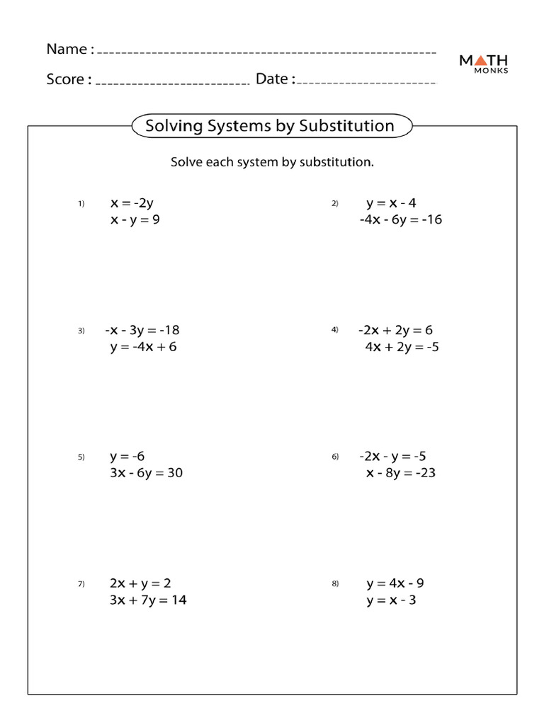 Solving Systems of Equations by Substitution Worksheet Easy | PDF