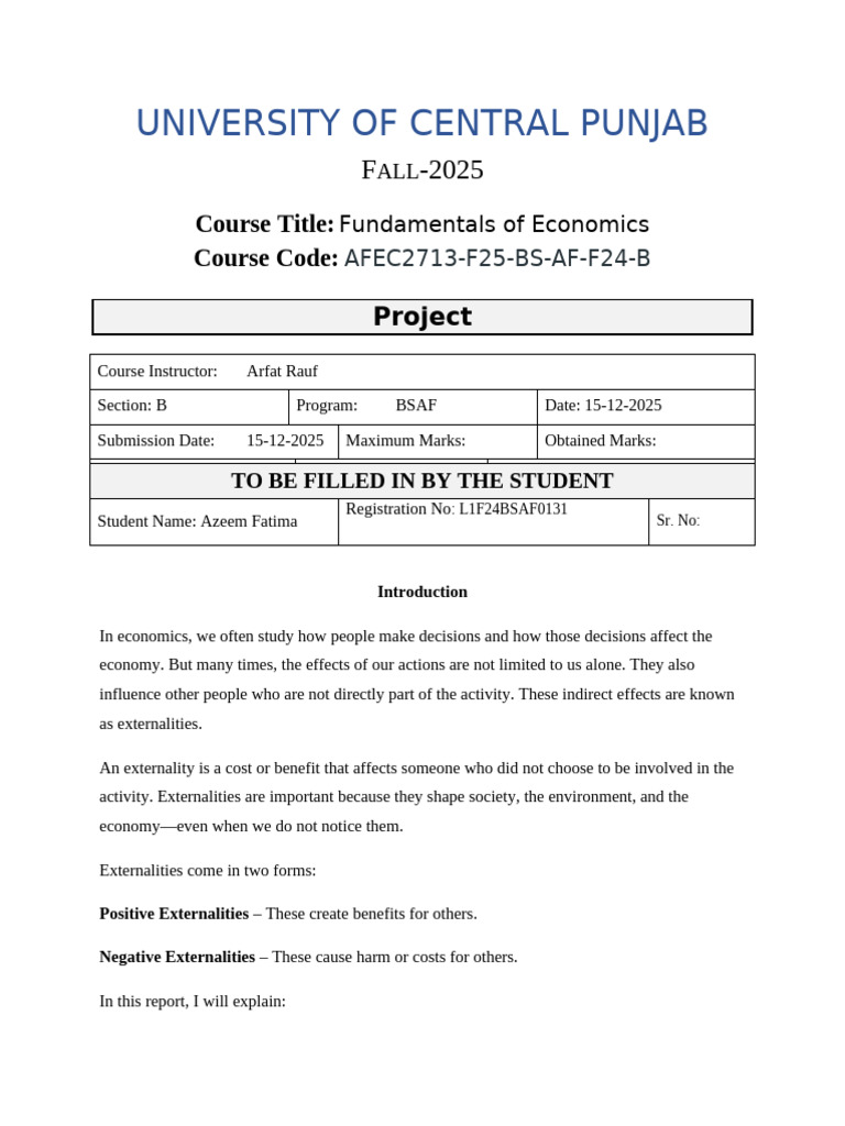 Economics Project | PDF | Pollution | Externality
