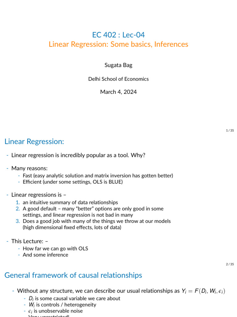 04 Regression Basic Inferences | PDF | Ordinary Least Squares | Linear ...