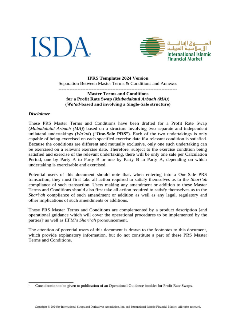 ISDA IIFM Islamic PRS Master Terms and Conditions Single Sale 2024 ...
