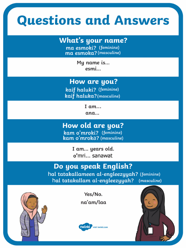 Ar t e 665 Questions and Answers a4 Display Poster English Arabic ...