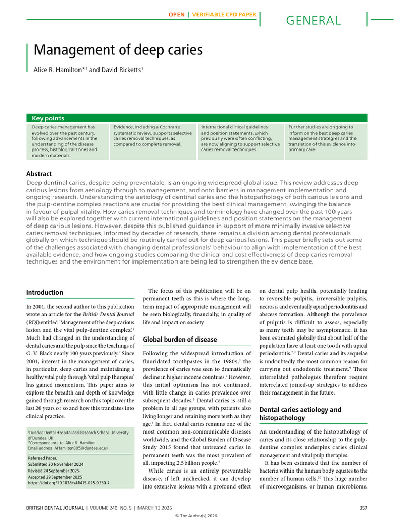 Management of Deep Caries | PDF | Human Tooth | Dentin