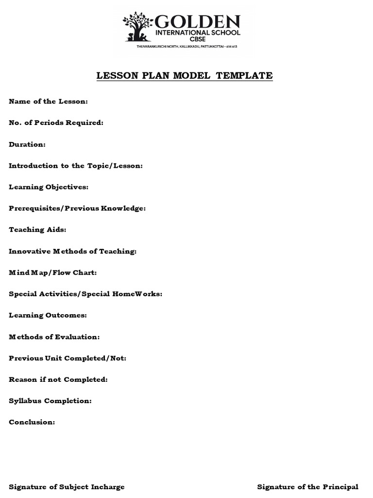 Lesson Plan Model Template | PDF