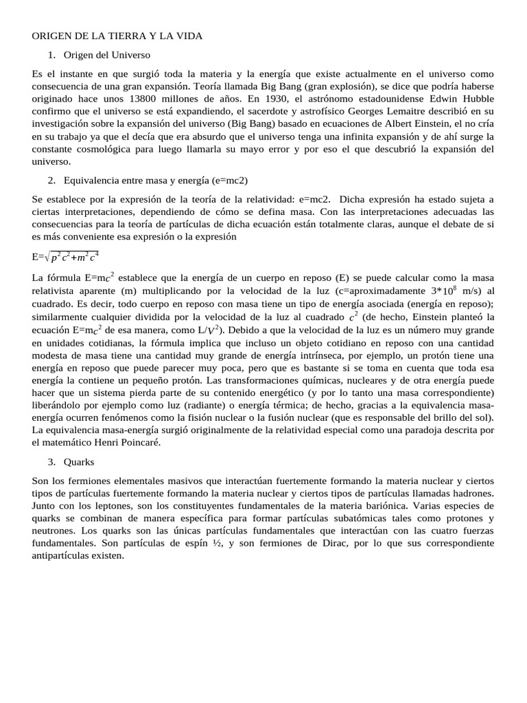 Origen de La Tierra y La Vida | PDF | Partículas fisicas | Importar