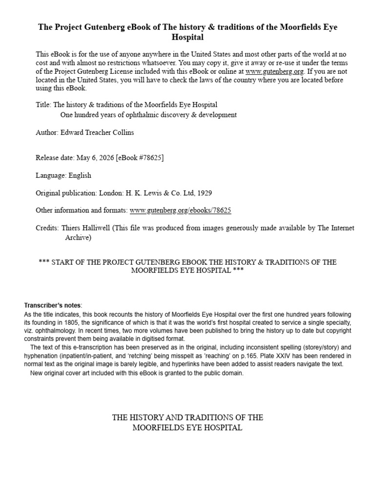 The history and traditions of the Moorfields Eye Hospital | PDF ...