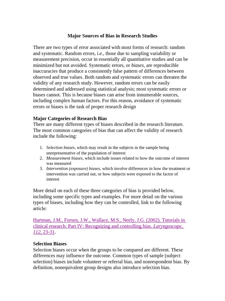 Bias in Research Studies | PDF | Bias | Observational Error