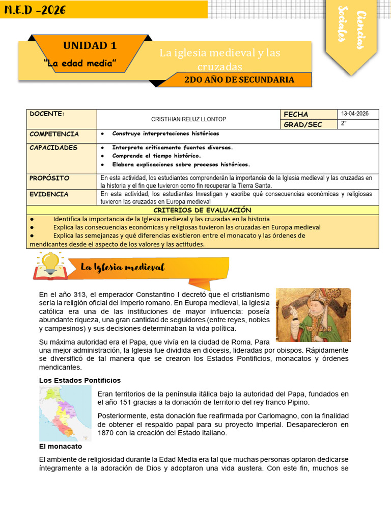Ficha de Actividad CCSS 2° - Semana 3 | PDF | Edades medias | Cruzadas