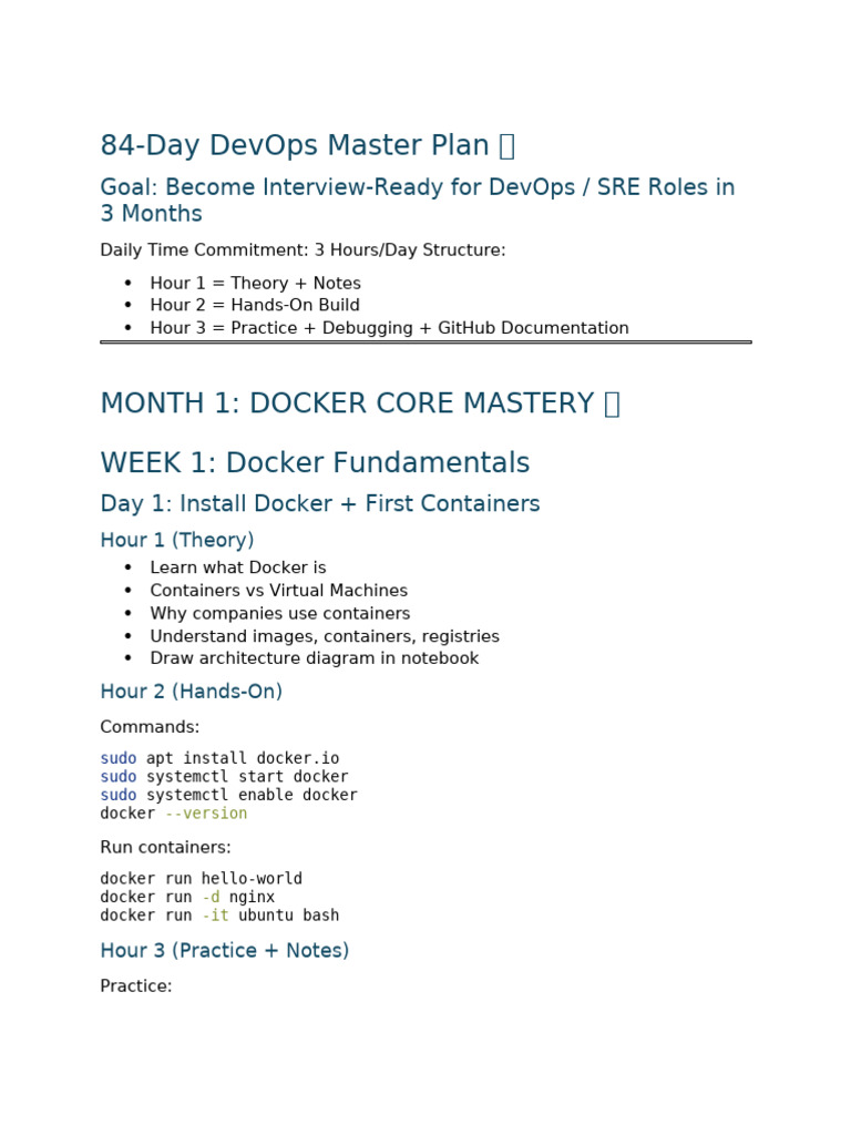 84 Day Devops Master Plan Hour By Hour | PDF | Computing | Software