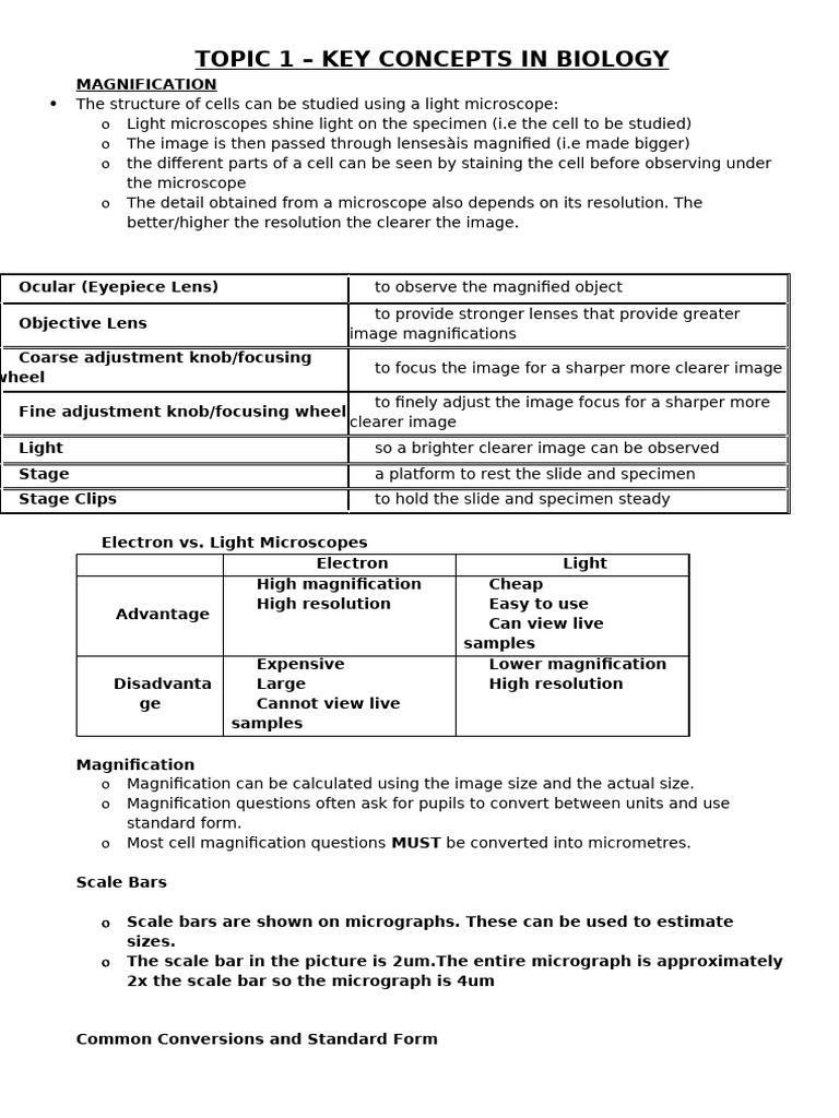 TOPIC 1 – KEY CONCEPTS IN BIOLOGY | PDF | Cell (Biology) | Enzyme