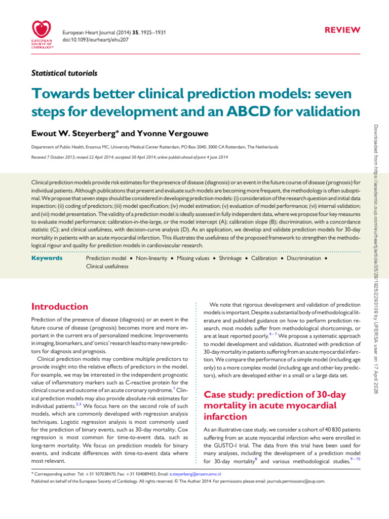 Towards better clinical prediction models: seven steps for development ...