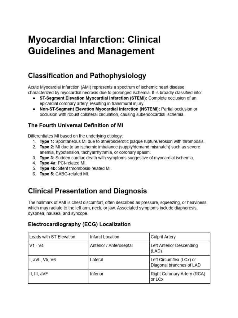 Myocardial Infarction- Clinical Guidelines and Management | PDF ...