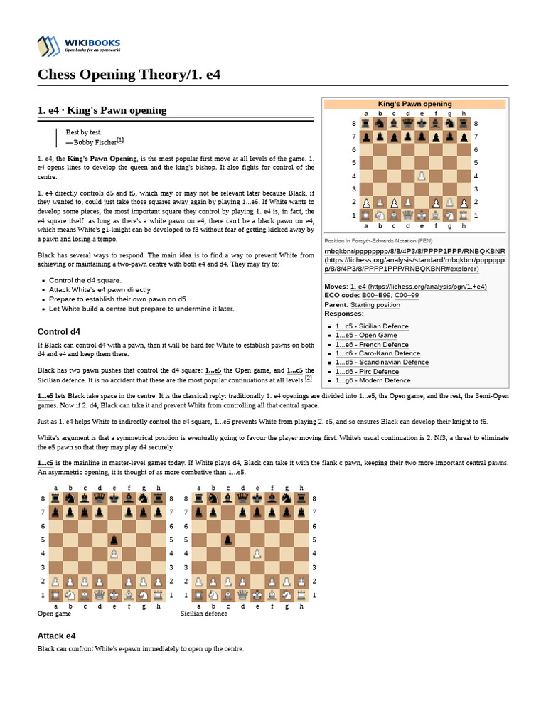 Chess_Opening_Theory_1._e4 | PDF | Chess Openings | Chess Theory