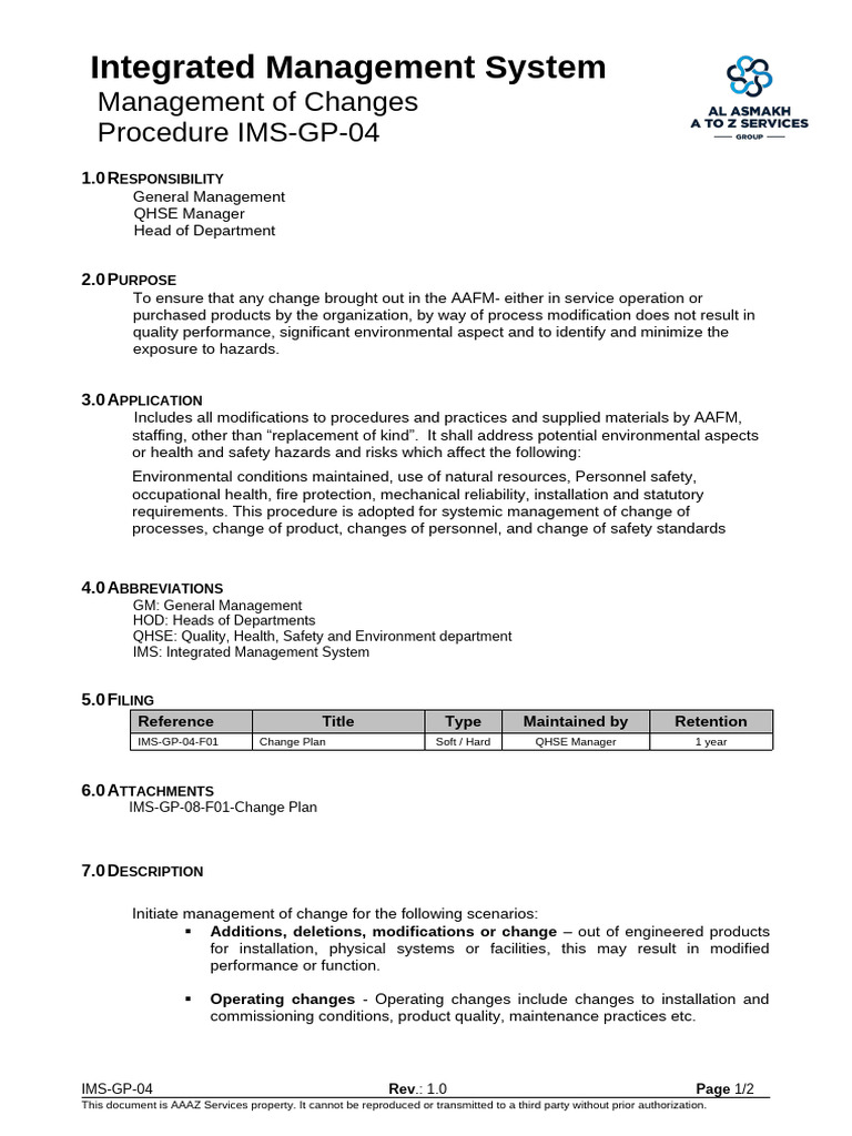 IMS GP 04 Management of Changes | PDF | Occupational Safety And Health ...